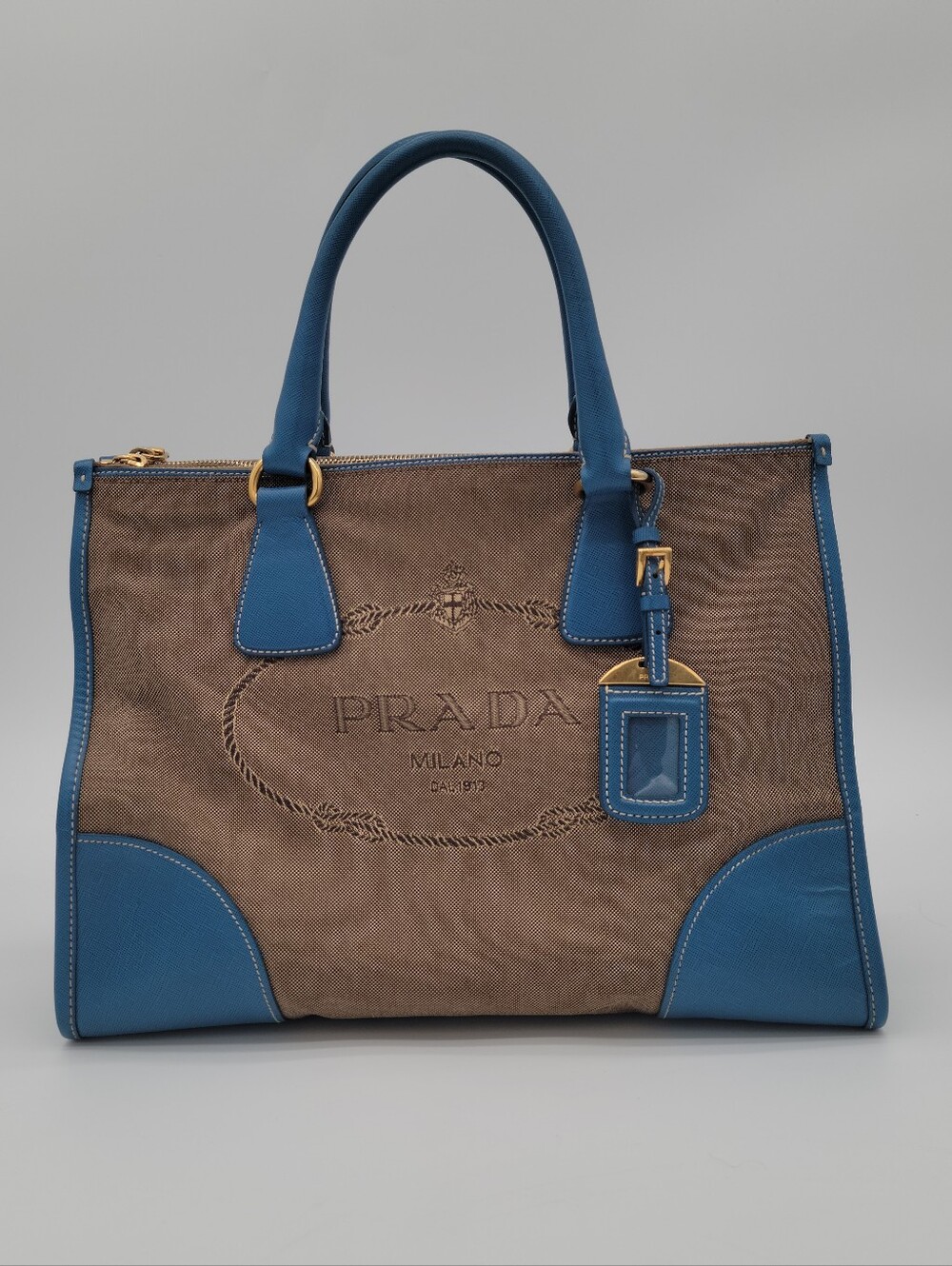 Prada Saffiano Trimmed Canvas Canapa Tote